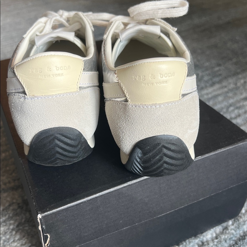 rag & bone Retro Runner Slim White and Silver Low-Top Sneakers US 8.5 - Picture 5 of 12